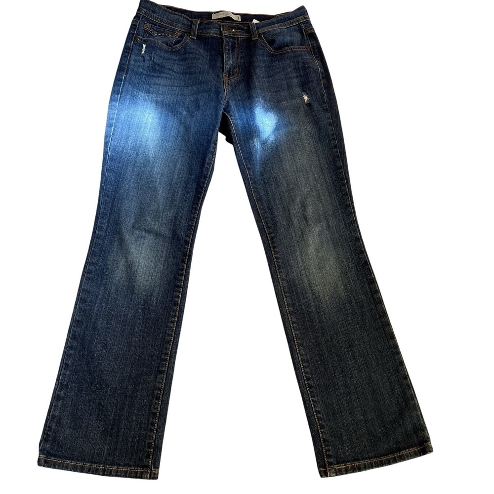 Levis 505 Straight Leg Jeans Dark Wash Denim‎ Distressed Womens